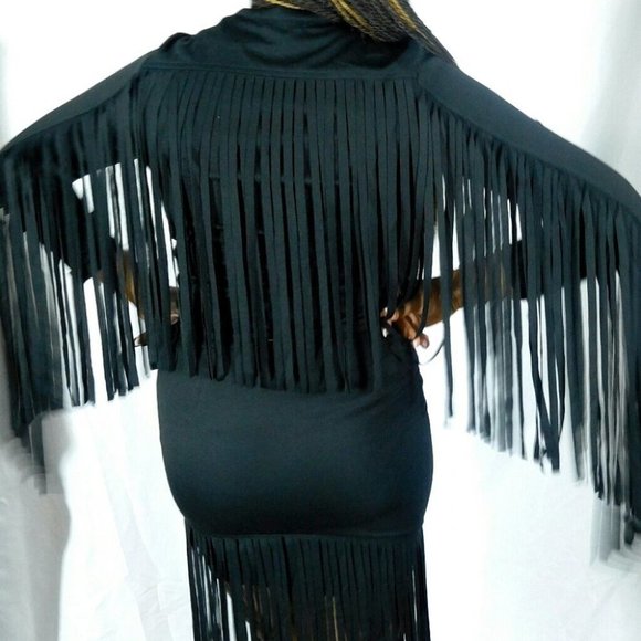 Rodeo Hippie Moto Biker Black Ponte Gypsy Fringed Skirt Jacket Set - Picture 7 of 7